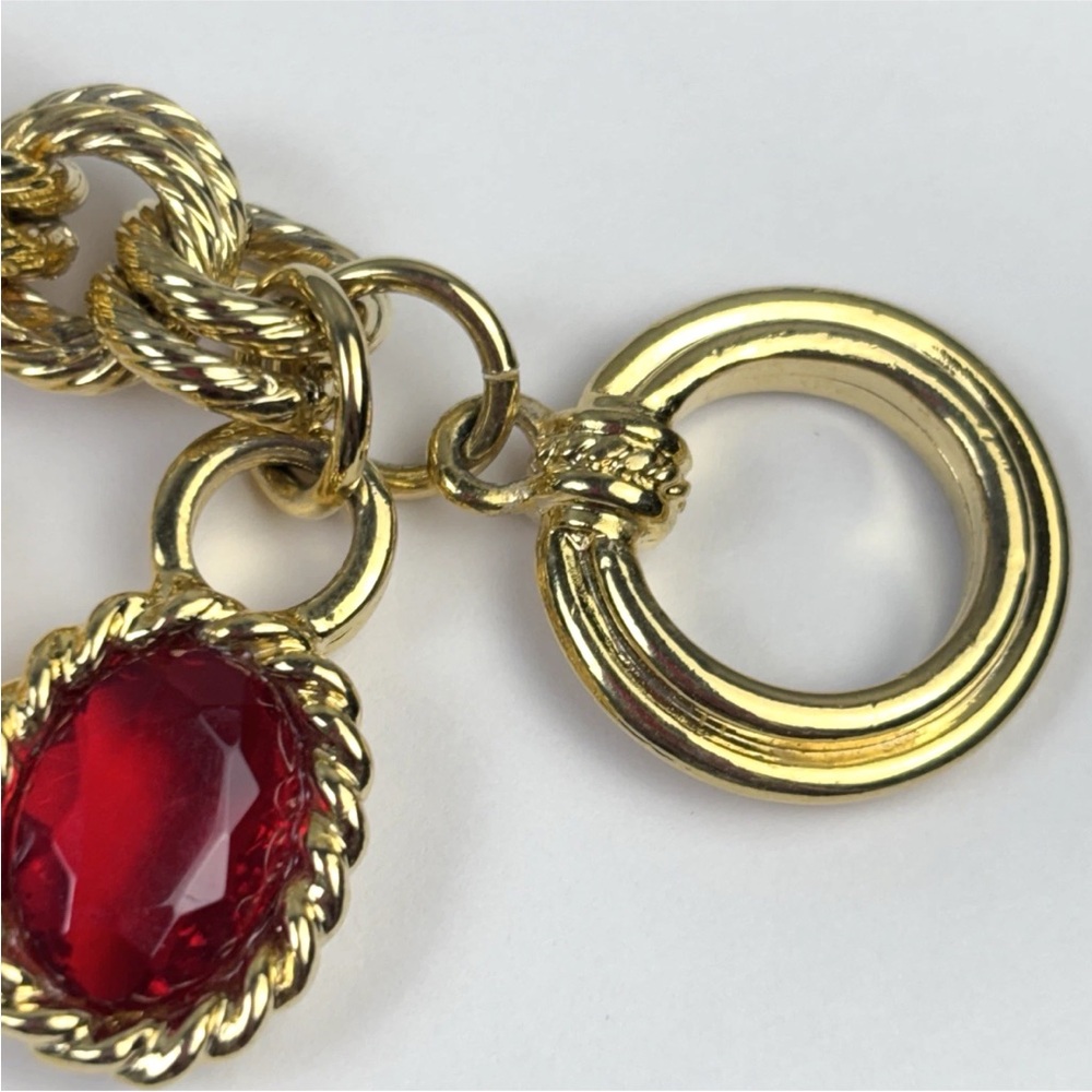 Vintage 80s Givenchy Lucite Charm Bracelet Chunky Heart Goldtone Runway SZ 6-3/4 - Picture 10 of 16